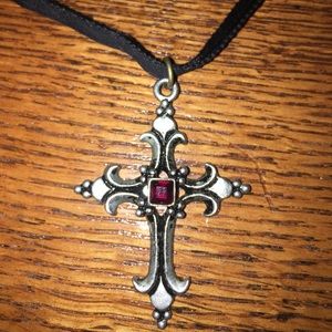 🏷 Gothic cross necklace with velvet “chain”